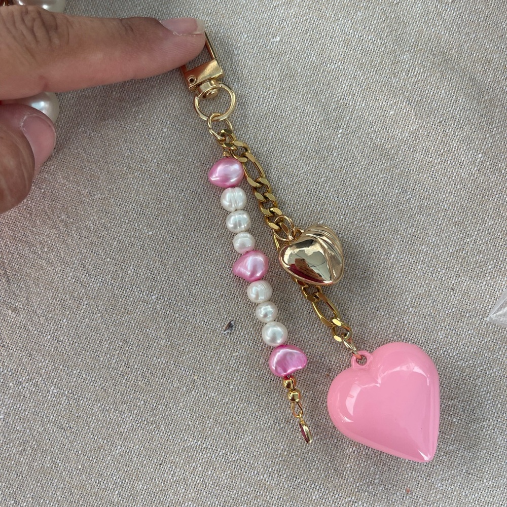 Pink Heart and Pearl Keychain